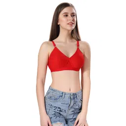 Fabme Cotton Seamless CrossBelt Design Non Padded Everyday Bra - Red-picture-14