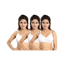 Fabme Pack Of 3 Full Coverage Seamless Non Padded Bras - White-picture-21