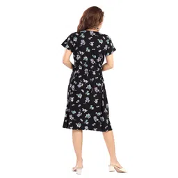 Fabme Pure Cotton Woven Pack Of 2 Half Sleeves Polka Dots & Floral Printed Maternity Night Dresses Concealed Zipper Nursing Access - Brown & Black image 5