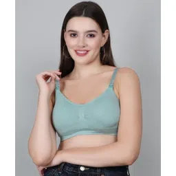 Fabme Sleeveless Solid Padded Non Wired Nursing Bra - Green-picture-11