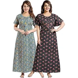 fabme Women Cotton Blend Maxi Night Gown Dress Pack of 2-picture-18