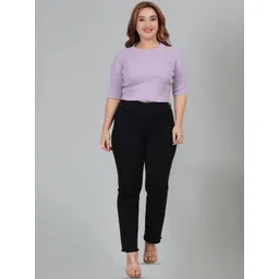 Fabme Women Plus Size Round Neck Cotton Crop Top image 4