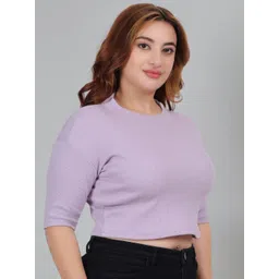 Fabme Women Plus Size Round Neck Cotton Crop Top image 5