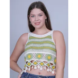 Fabme Women Self Design Crochet Crop Top-picture-13