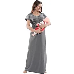 fabme Women's Cotton Maternity Night Dress (NW80LGY_Light Grey_Free)-picture-34