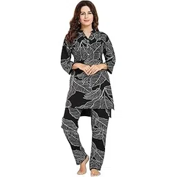 fabme Women's Cotton Maternity Night Suit Set|Nursing|Feeding Printed Tunic & Bottom Coord-picture-38