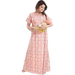 fabme Women's Cotton Printed Maxi Nursing Nighty-picture-30