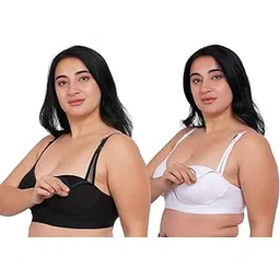 fabme Women's Cotton Seamless Bra Seamless-Front Button Plus Size Nursing Bra - Pack of 2, 3-picture-38