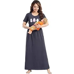 fabme Womens Nursing and Maternity Night Dress Nighty - Dark Grey-picture-18