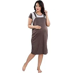 fabme Women's Polyester Blend Dungaree Knee Length Nighty Pre and Post Pregnancy-picture-12