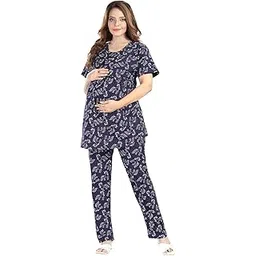 fabme Women's Pure Cotton Unicorn Print Pre and Post Maternity Night Suit-picture-12