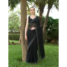 Fabmora Black Embellished Georgette Saree with Blouse-picture-18