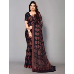 FABMORA Black Floral Print Saree With Unstitched Blouse-picture-43