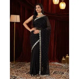 FABMORA Black Pure Georgette Embellished Saare with Blouse Piece-picture-30