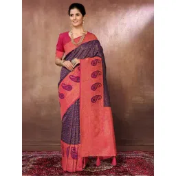 FABMORA Blue & Pink Woven Saree With Unstitched Blouse-picture-21