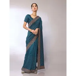 FABMORA Blue Embroidered Saree With Unstitched Blouse-picture-32