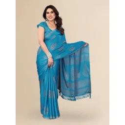 FABMORA Blue Printed Saree with Unstitched Blouse-picture-47
