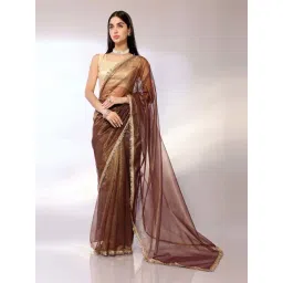 FABMORA Brown Embroidered Saree With Unstitched Blouse-picture-27