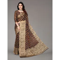 FABMORA Brown Printed Saree with Unstitched Blouse-picture-32