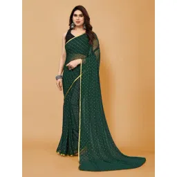 FABMORA Dark Green Chiffon Embellished Saree With Unstitched Blouse-picture-14