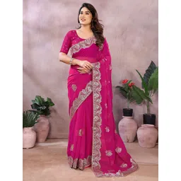 FABMORA Embellished Embroidered Pure Georgette Saree-picture-26
