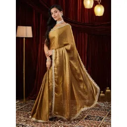 FABMORA Gold Tissue Embellished Saare with Blouse Piece-picture-44