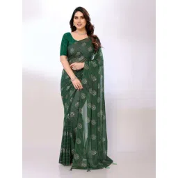 FABMORA Green Printed Saree With Unstitched Blouse-picture-10