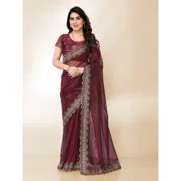 FABMORA Maroon Embroidered Sarees with Unstitched Blouse-picture-13