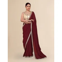 FABMORA Maroon Silk Embellished Sarees with Unstitched Blouse-picture-38