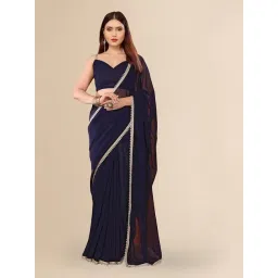 FABMORA Navy Blue Solid Saree with Unstitched Blouse-picture-31