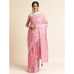 FABMORA Pink Embroidered Saree With Unstitched Blouse-picture-33