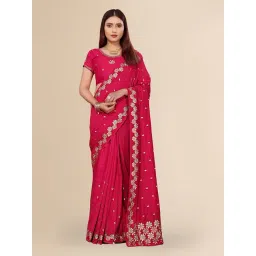 FABMORA Pink Silk Embroidered Saree with Unstitched Blouse image 1