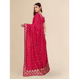 FABMORA Pink Silk Embroidered Saree with Unstitched Blouse image 2