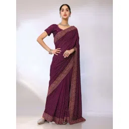 FABMORA Purple Embroidered Saree With Unstitched Blouse-picture-24