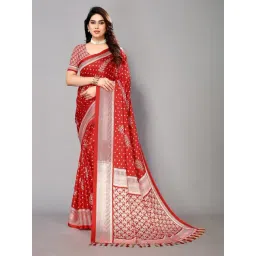 FABMORA Red Printed Saree with Unstitched Blouse-picture-42