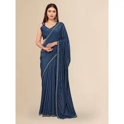 FABMORA Teal Solid Saree with Unstitched Blouse-picture-31