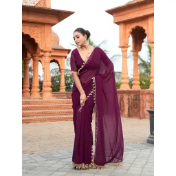 FABMORA Wine Embellished Saree with Unstitched Blouse-picture-34