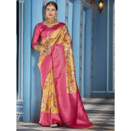 FABMORA Yellow & Pink Silk Woven Saree With Unstitched Blouse-picture-14