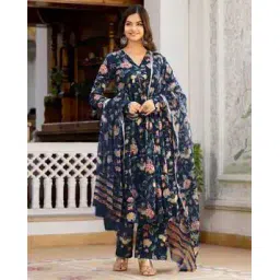fabnex Women Floral Print Flared Kurta with Pants & Dupatta-picture-15