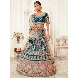 FABPIXEL Embroidered Sequinned Semi-Stitched Silk Lehenga Choli With Dupatta-picture-15