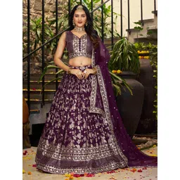 FABPIXEL Embroidered Sequinned Silk Semi-Stitched Lehenga & Unstitched Blouse With Dupatta-picture-11