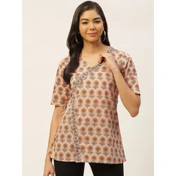 FABRIC FITOOR Peach-Coloured & Black Printed Pure Cotton Wrap Top-picture-25