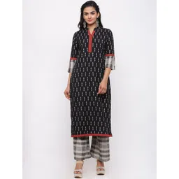 FABRIC FITOOR Women Black & Beige Printed Kurta with Palazzos-picture-37