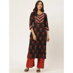 FABRIC FITOOR Women Black & Red Ethnic Motifs Print Kurta with Palazzos-picture-33