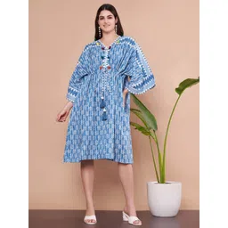 FABRIC FITOOR Women Floral Printed Keyhole Neck Thread Work Floral Kaftan Kurta-picture-23