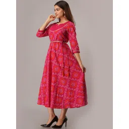 FABRIC FITOOR Women Pink Ethnic Motifs Printed Keyhole Neck Anarkali Kurta image 5