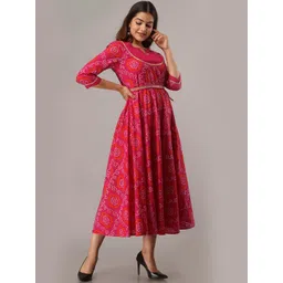 FABRIC FITOOR Women Pink Ethnic Motifs Printed Keyhole Neck Anarkali Kurta image 3