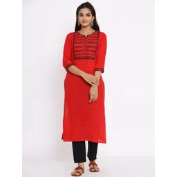FABRIC FITOOR Women Red & Black Ethnic Motifs Yoke Design Thread Work Kurta-picture-28