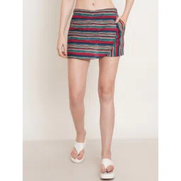 FABRIC FITOOR Women Striped Layered Detail Cotton Shorts-picture-12