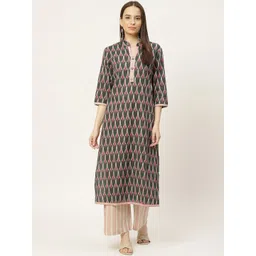 FABRIC FITOOR Women Teal Green & Pink Printed Regular Pure Cotton Kurta with Palazzos-picture-17